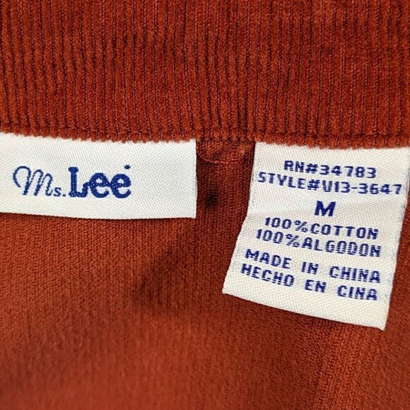 VTG Ms Lee Shacket Womens Medium Corduroy Rust Orange Button Up Embroidery Top - Picture 11 of 12